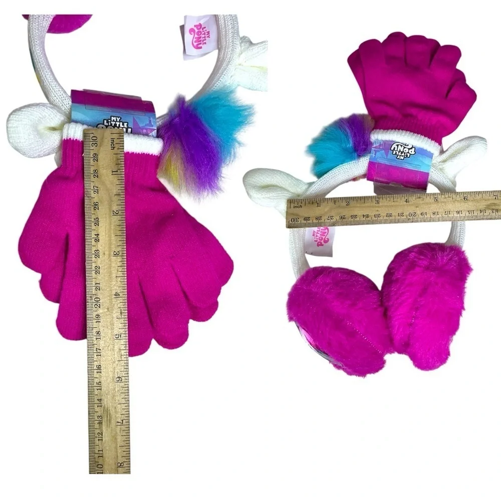 My Little Pony EarMuffs Warmer Stretchy Winter Glove Set Rainbow Pink Girls OS